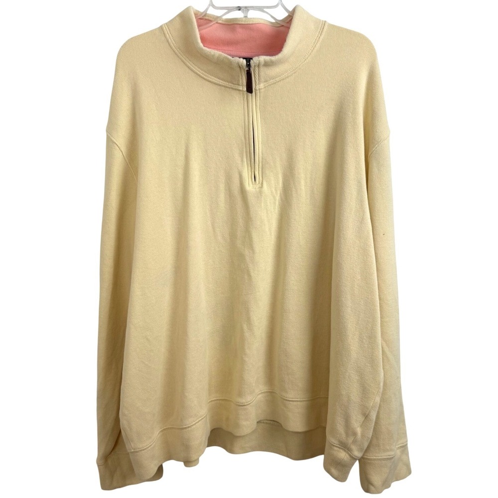 Lands End Mens 3XL Pale Yellow‎ Quarter Zip Pullover Sweatshirt Ribbed Collar